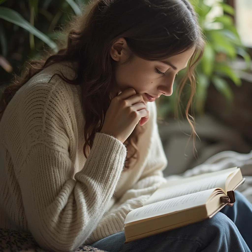 Persona reflexionando con diario